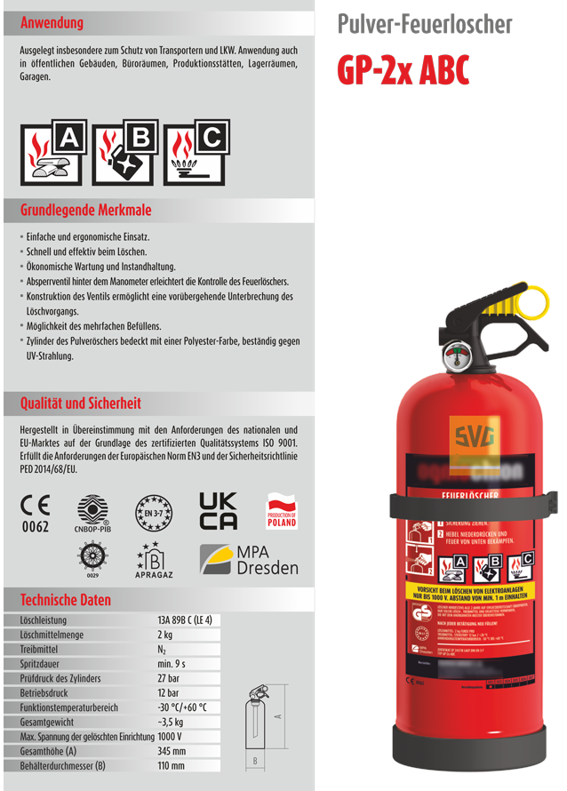Feuerlöscher 2 kg ABC KFZ Pulverlöscher inkl. KFZ-Halter