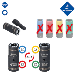 Kraft-Stecknusssatz 1/2" 2-tlg. 4in1